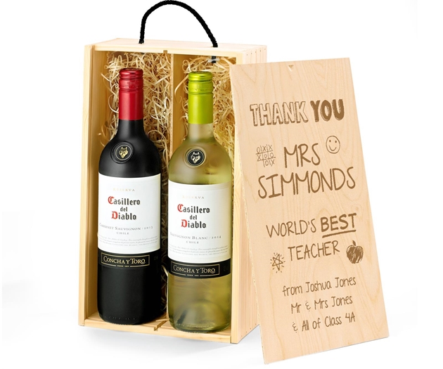 Gifts For Teachers Casillero del Diablo Red & White Wine Gift Box With Engraved Personalised Lid